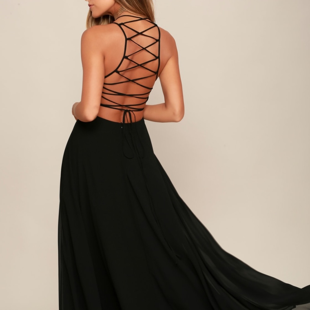 Lulu's Strappy to be Here Black Maxi Dress